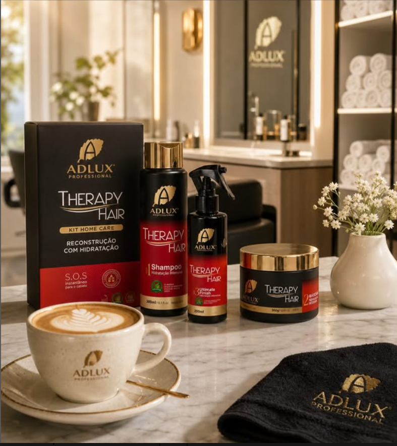 Produtos profissionais Adlux usados nas terapias e reconstruções capilares